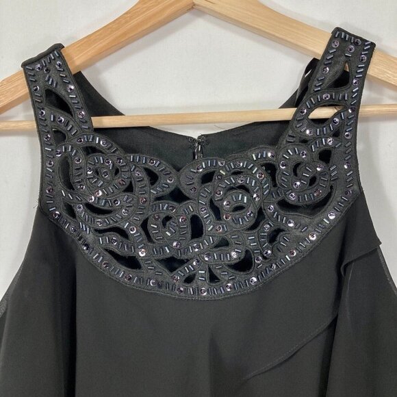 SLNY Sleeveless Beaded Dress Formal Cocktail Holiday Dance Swing Black 8 - Picture 3 of 9